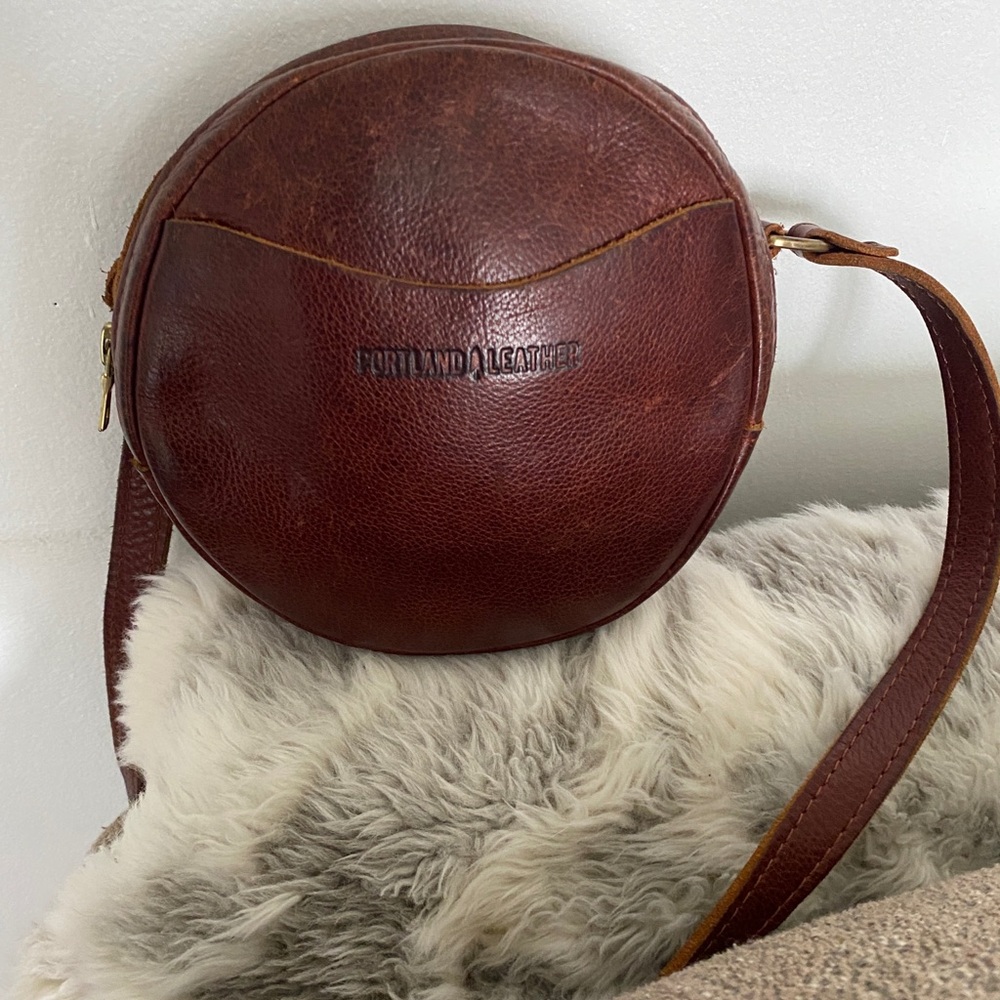 Portland Leather Goods Cognac Round Crossbody Bag 7"